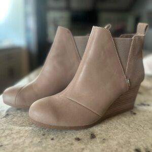 Toms Tan Ankle Booties with Wedge Heel
